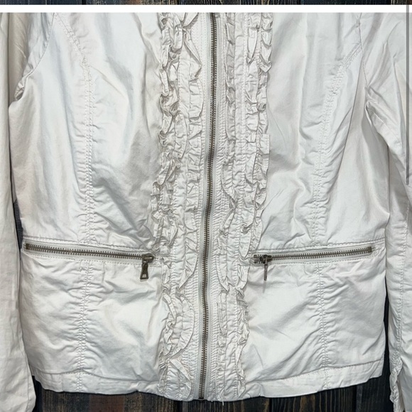 Peace Love Chill Jacket M Cream Ivory Zip Front Ruffles Pockets Boho Moto Style - Picture 3 of 7